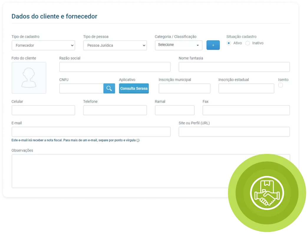dados do cliente e fornecedor