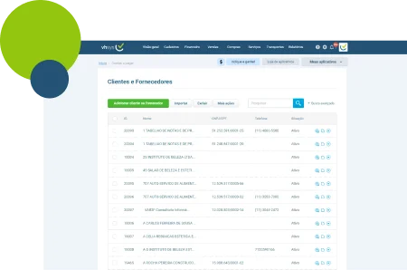 cadastro de clientes e fornecedores